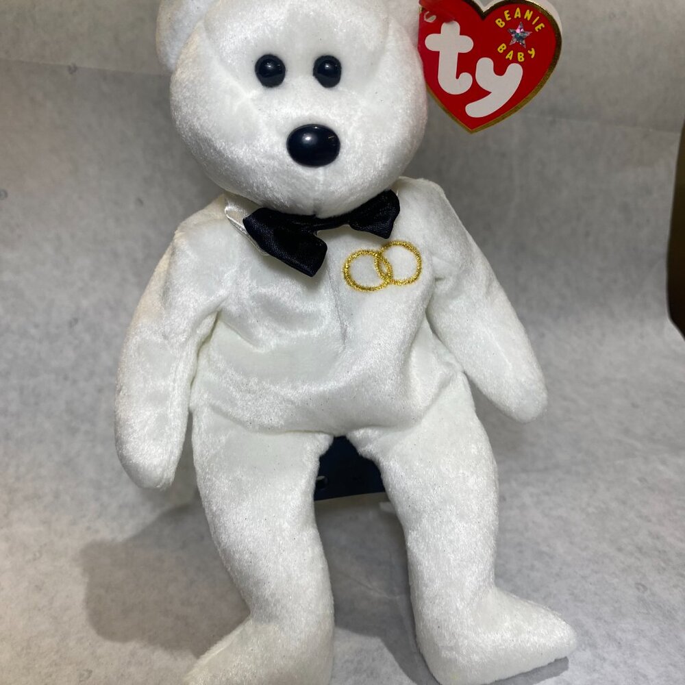 Mr 2001 White Plush 8in Ty Beanie Babie Groom Wedding Bridal Bear 4363